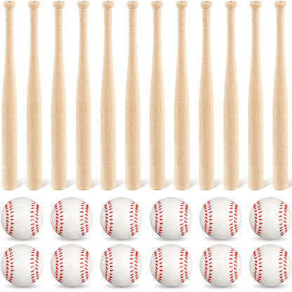 Libima 36 Pcs Mini Baseball Bats Mini Foam Sports Balls 8" Unfinished Wood Baseball Bats 2" Foam Baseballs Small Baseball Bats Baseball Party Favors