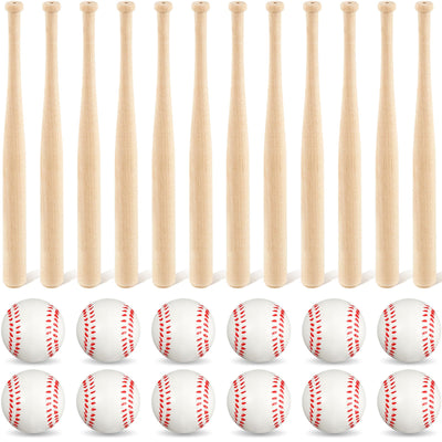 Libima 36 Pcs Mini Baseball Bats Mini Foam Sports Balls 8" Unfinished Wood Baseball Bats 2" Foam Baseballs Small Baseball Bats Baseball Party Favors