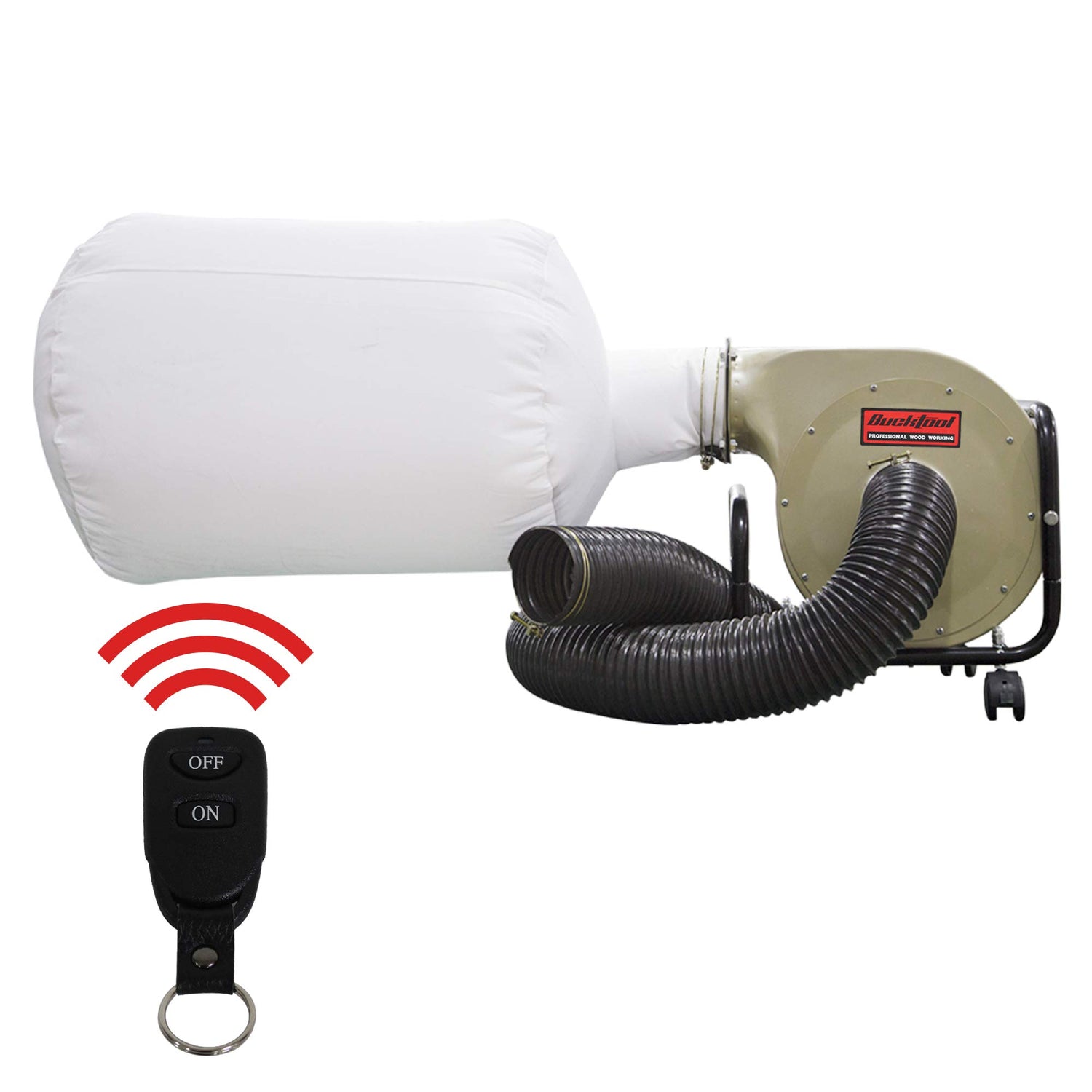 BUCKTOOL 1HP 6.5AMP Wall-mount Dust Collector with Remote Control and 2-micron Dust Filter Bag 550CFM Air Flow DC30A-1 Bucktool