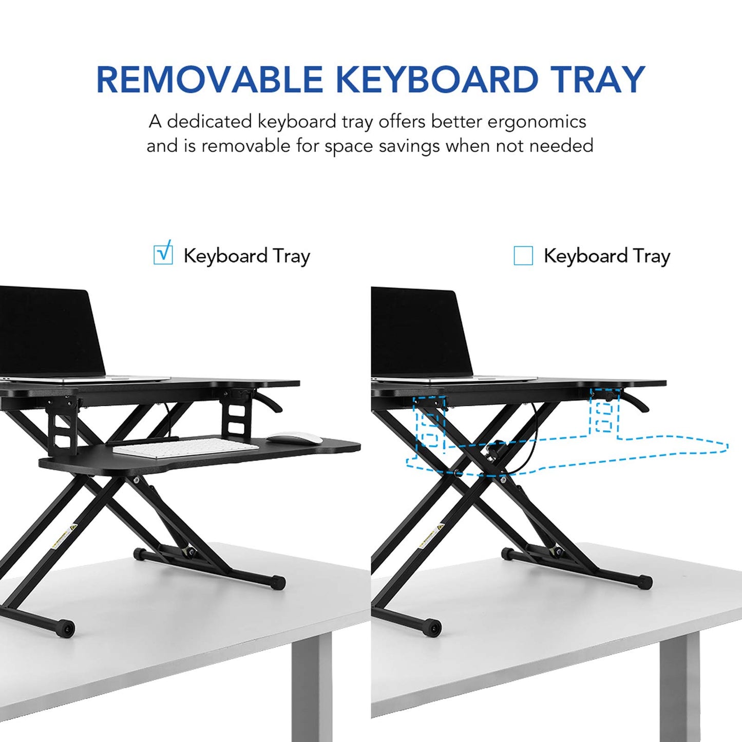 FLEXISPOT 31 inch Standing Desk Converter | Height Adjustable Stand Up Desk Riser, Black Home Office Desk Laptop Workstation with Removable Keyboard - WoodArtSupply