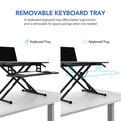 FLEXISPOT 31 inch Standing Desk Converter | Height Adjustable Stand Up Desk Riser, Black Home Office Desk Laptop Workstation with Removable Keyboard - WoodArtSupply