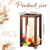 Geetery 4 Pcs Decorative Wedding Wood Lantern Candle Holders for Table Centerpiece Rustic Wooden Wedding Table Decoration Country Barn Farmhouse Geetery