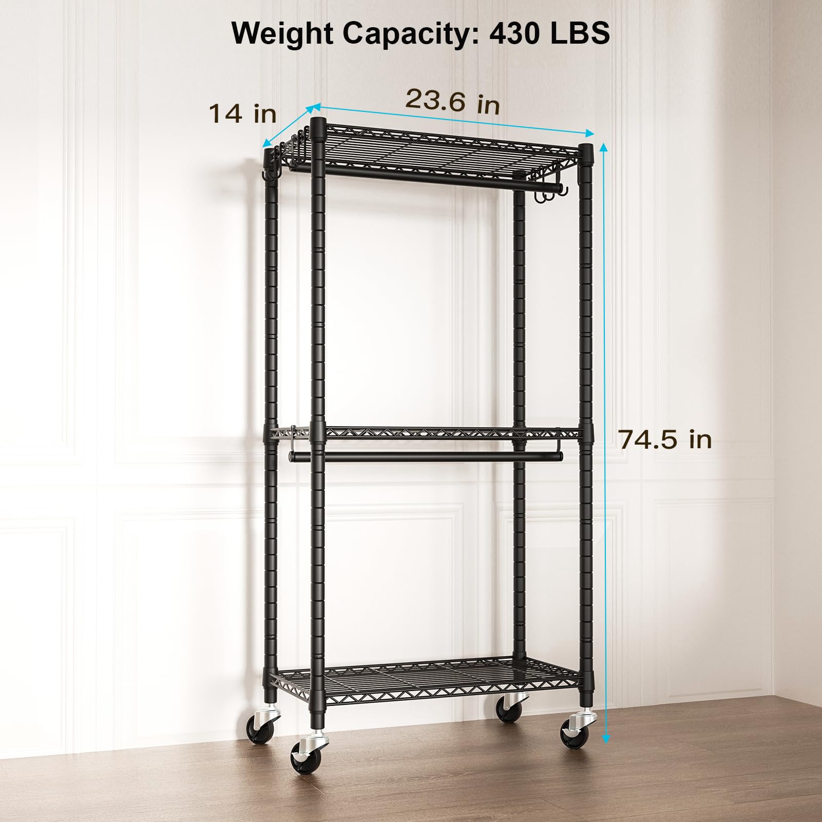 FUTASSI P5 Rolling Clothes Rack, Clothing Racks for Hanging Clothes, Freestanding Heavy Duty Garment Rack, Portable Closet Organizers System 23.6'' W - WoodArtSupply