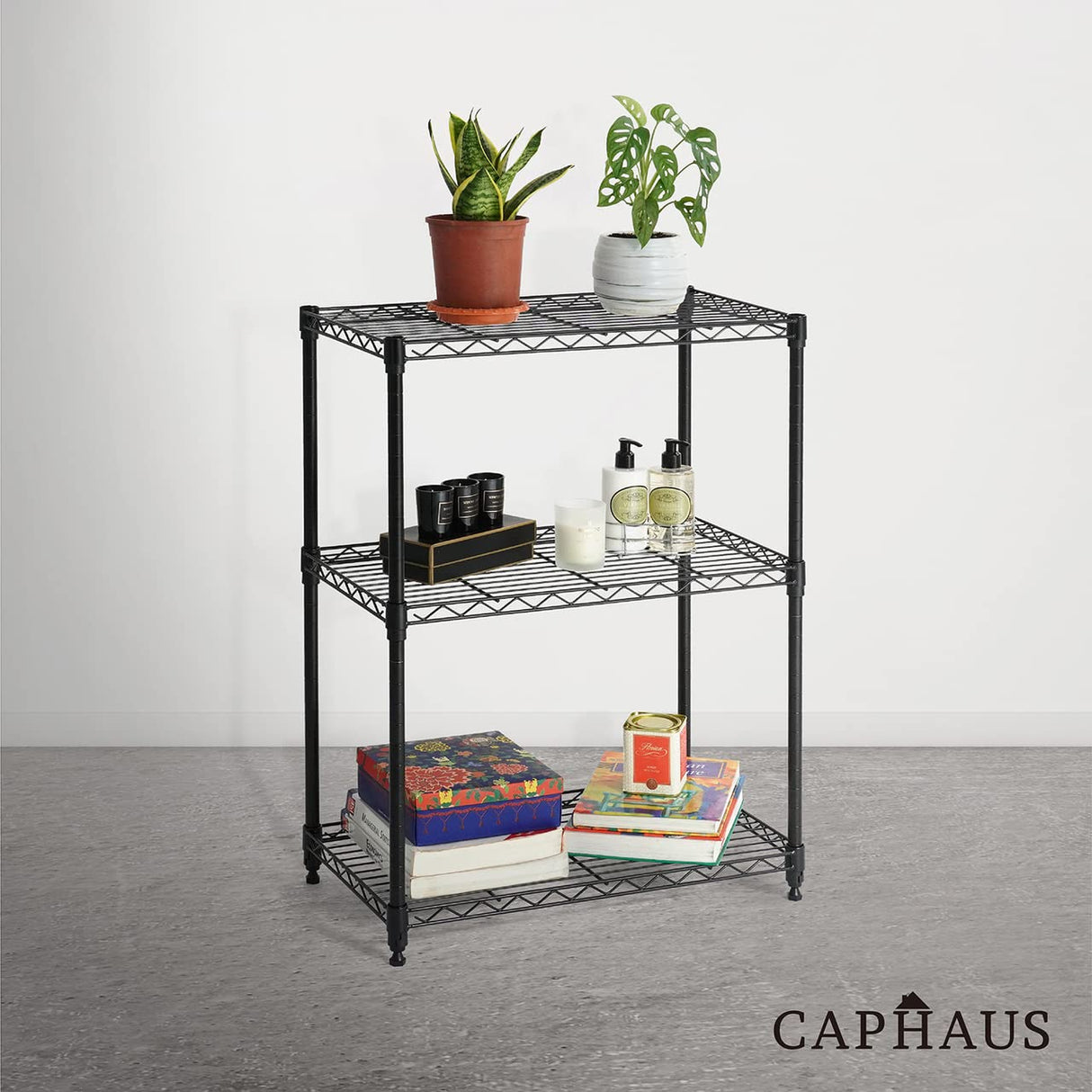 CAPHAUS 3/4/5-Tier Adjustable Height Wire Shelving Unit, Rack Shelving, Metal Steel Shelves, Garage Organizer, Utility Storage Shelf, 3-Tier Without CAPHAUS