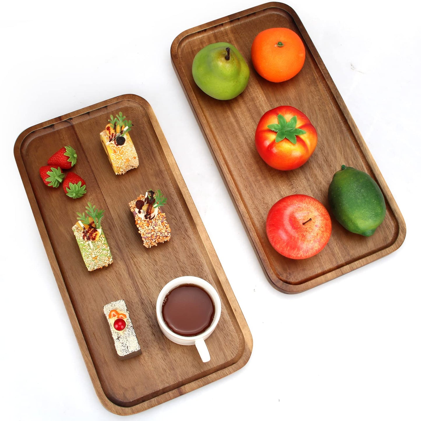2 Pcs Rectangular Wooden Platters for Food Party Appetizer Fruit Serving Tray for Decor 16" x 8" Large Acacia Wood Cheese Charcuterie Board Rectangle
