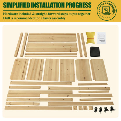 Yardenaler Raised Garden Bed with Legs, Outdoor Elevated Wood Planted Box with Wheels & Shelf for Vegetable Flower, Backyard and Patio, Natural - WoodArtSupply