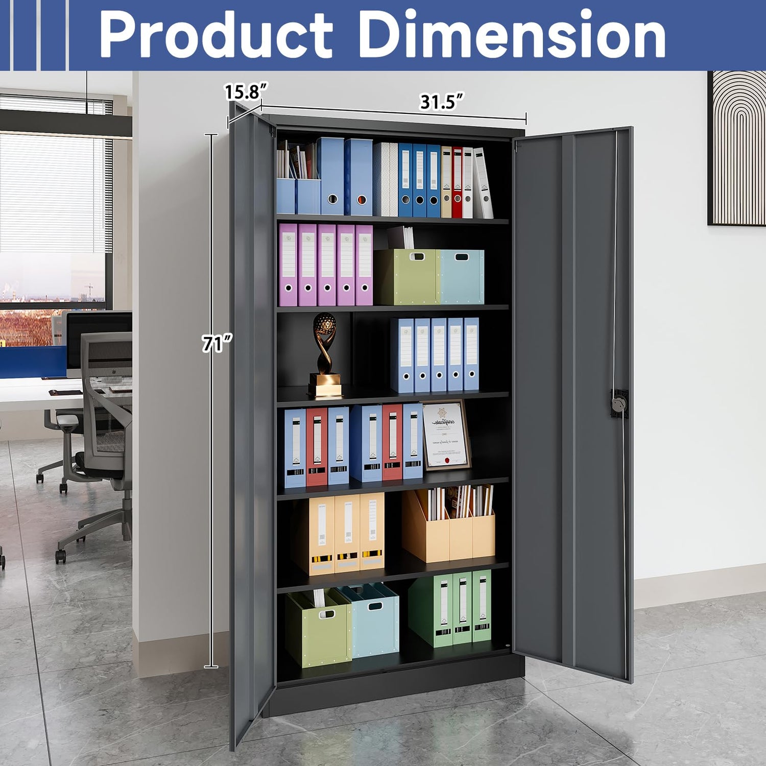 Anxxsu Metal Storage Cabinet with 2 Doors and 5 Adjustable Shelves, 71" Steel Garage Storage Cabinet, Locking Tool Cabinets for Office, Anxxsu