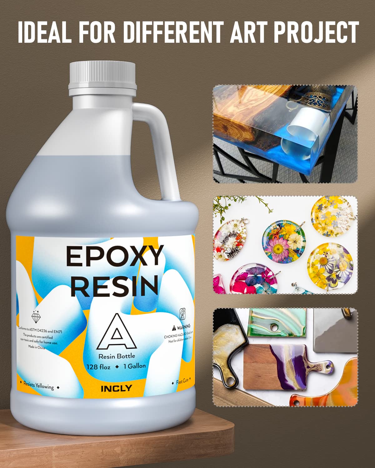 INCLY 4 Gallon Crystal Clear Epoxy Resin Kit, High Gloss & Bubbles Free Resin Supplies Coating & Casting Resin for Table Top, Countertop, River INCLY