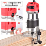 Compact Wood Palm Router Tool Hand Trimmer Woodworking Joiner Cutting Palmming Tool 30000R/MIN 650-800W 110V with 12PCS 1/4" Router Bits Raoendis