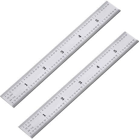 eBoot 2 Pack Stainless Steel Ruler Machinist Engineer Ruler, Rigid Metal Ruler with Inch Graduations 1/8, 1/16, 1/32, 1/64 Inch for Engineering, EBOOT