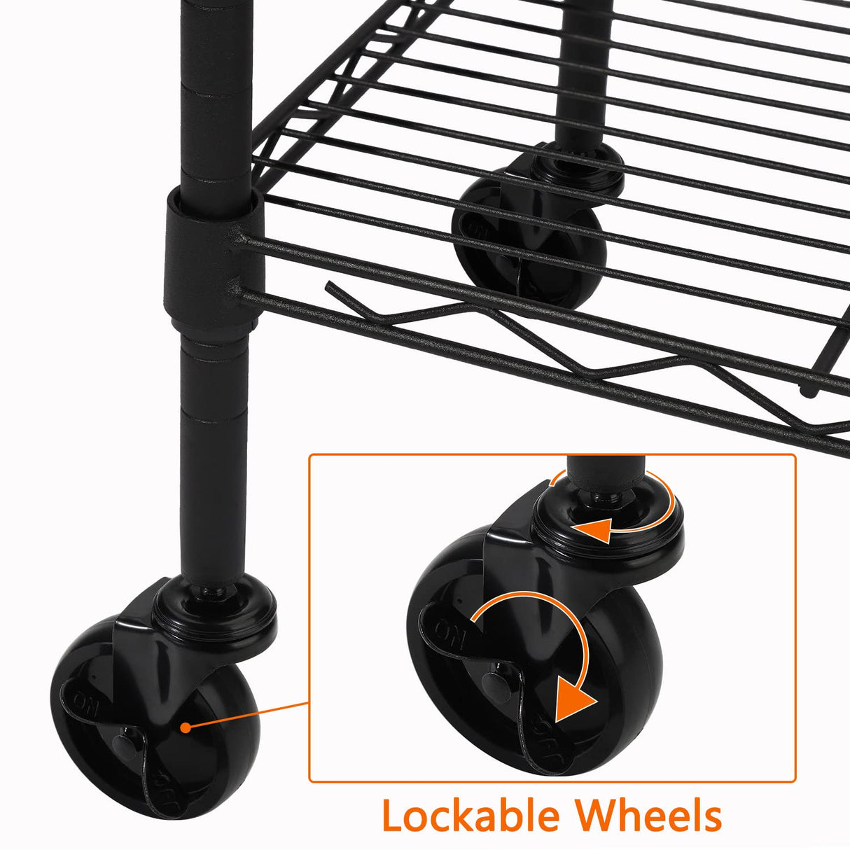 5-Shelf Adjustable Heavy Duty Storage Shelving Unit on 4 Wheel Casters, Metal Organizer Wire Rack for Laundry Bathroom Kitchen Pantry Closet, Black Soywey