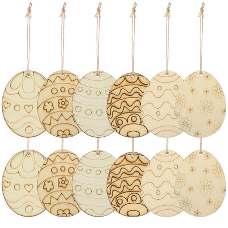 VILLCASE 60pcs Easter Egg Wooden Cutout Unfinished Wood Slice DIY Paint Crafts Hanging Embellishment with Ropes for Kids Painting Easter Party VILLCASE