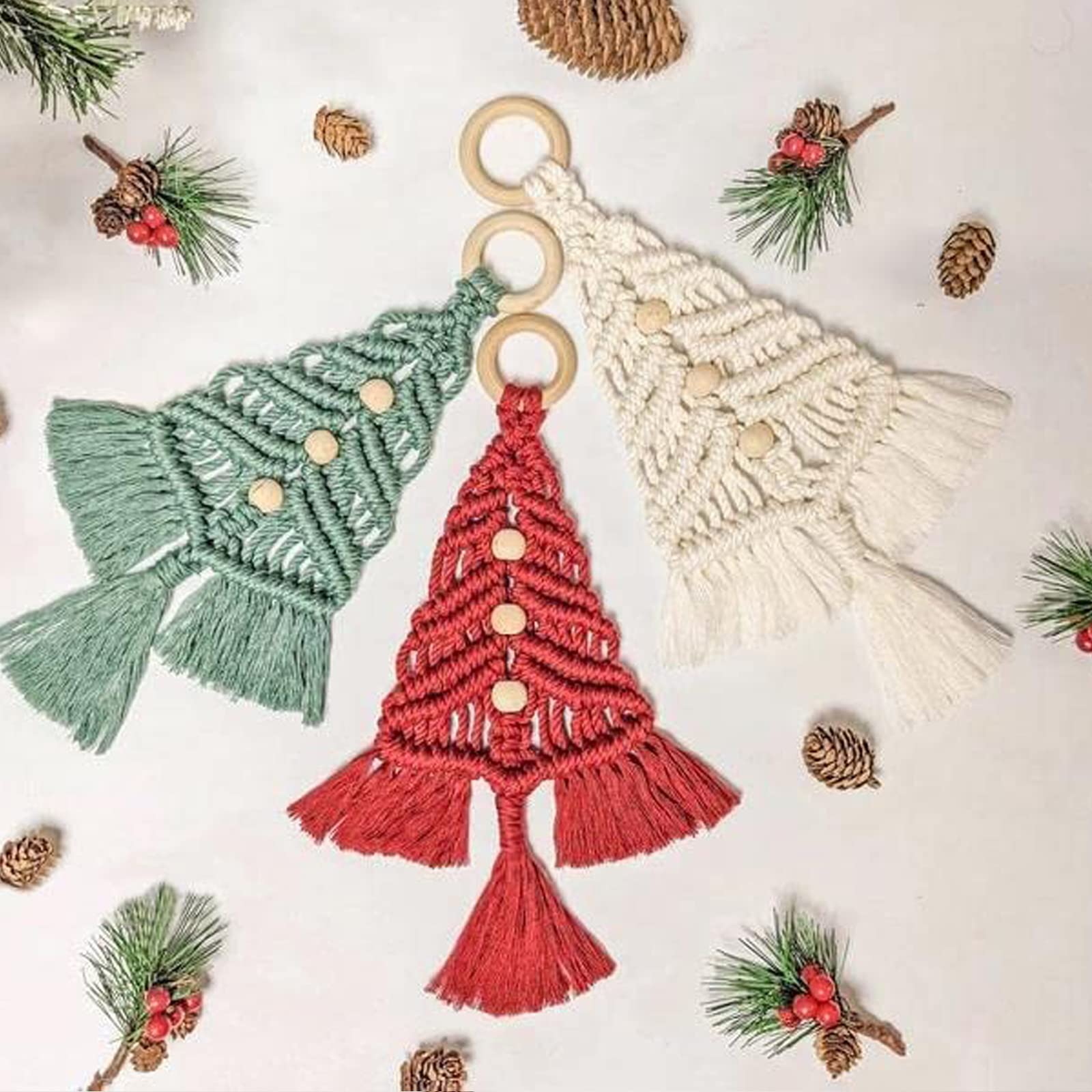 3PCS Christmas Tree Macrame Kit, Christmas Macrame Woven Tree DIY Kit, Woven Macrame Christmas Trees DIY Wall Hangings, Macrame Kits for Adults - WoodArtSupply