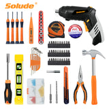 SOLUDE 130-Piece Home Tool Kit with 3.6V Cordless Rechargeable Screwdriver,Basic Women's Tool Set for New Home,Apartment,Dorm & DIY Projects SOLUDE