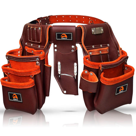 ABRIX Premium Oil Tanned Leather Tool Belt,PRO-280 Tool Pouch,Heavy Duty Leather Tool Belt, Tool Bag 28 Pockets,Tool Belt/Pouch For Framer (Maroon Abrix