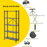 BRIAN & DANY 5-Tier Foldable Storage Shelves with Wheels, Folding Metal Rack Shelving Unit, Heavy Duty No Assembly Organizer Shelf for Garage, BRIAN & DANY