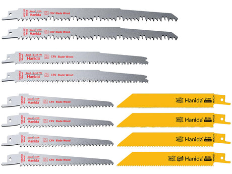 Hanida 12 Pack Reciprocating Saw Blades Metal, Wood Pruning Saw Blades for Reciprocating/Sawzall Saws, BI-M42 Sawzall Blades for Metal & Wood Hanida