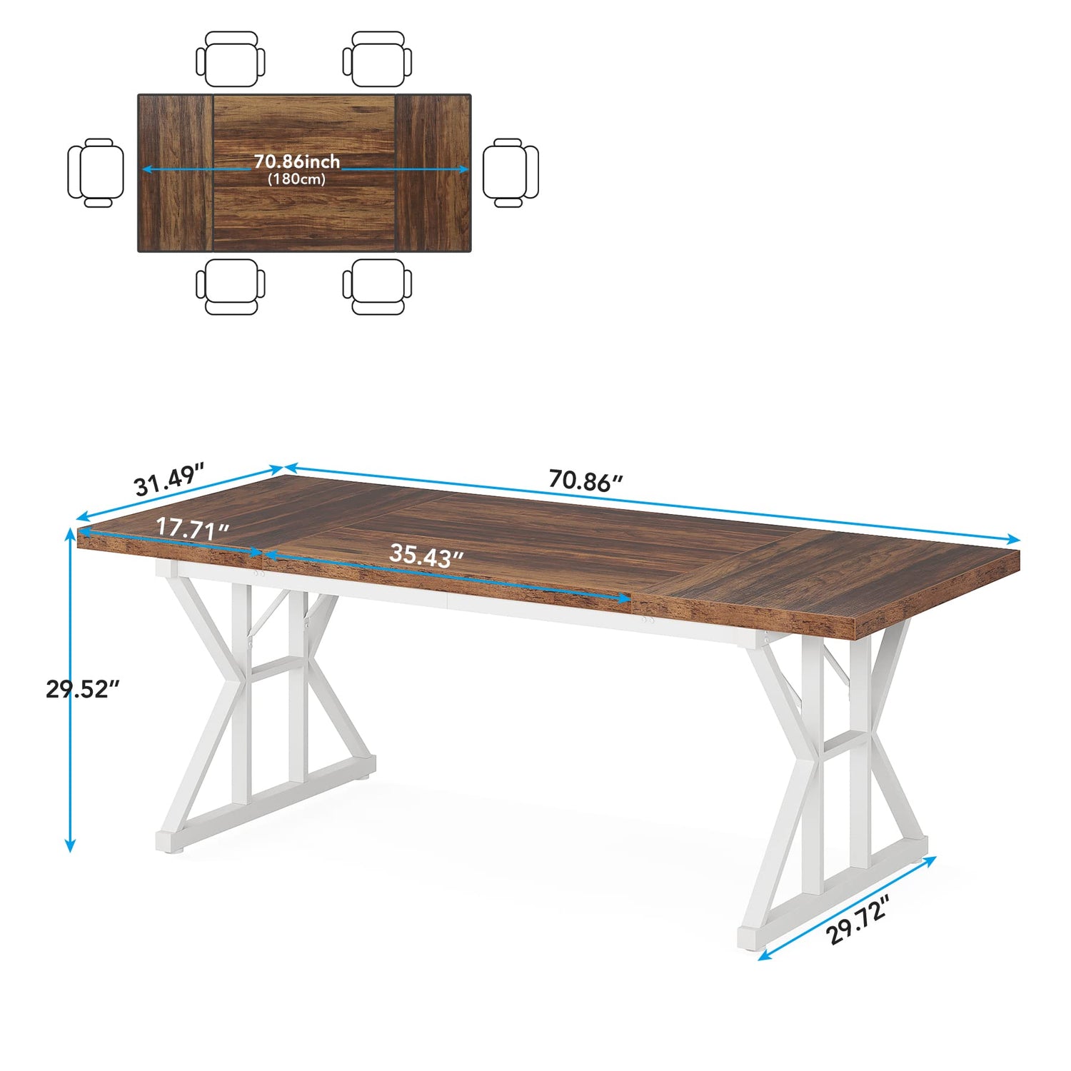 Tribesigns Farmhouse Dining Table for 6 People, 70.8-Inch Rectangular Wood Dining Table, Rustic Kitchen Table with Heavy Duty Metal Legs for Dining Tribesigns