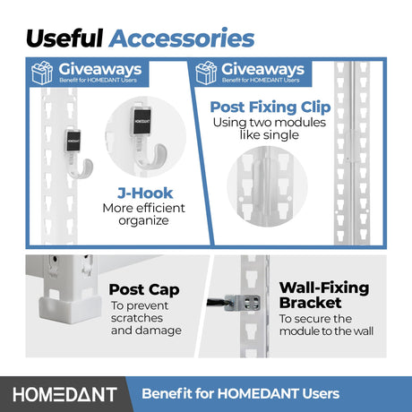 HOMEDANT 5 Tier Laminated White Metal Shelving Unit Adjustable Garage Storage Utility Rack Heavy Duty Shelves Organization Multipurpose Shelf HOMEDANT