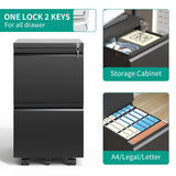 VIYET 2 Drawer Mobile File Cabinet with Lock,Under Desk Metal Filing Cabinet for Home Office,Steel Small Rolling File Cabinet with 2 Keys for VIYET