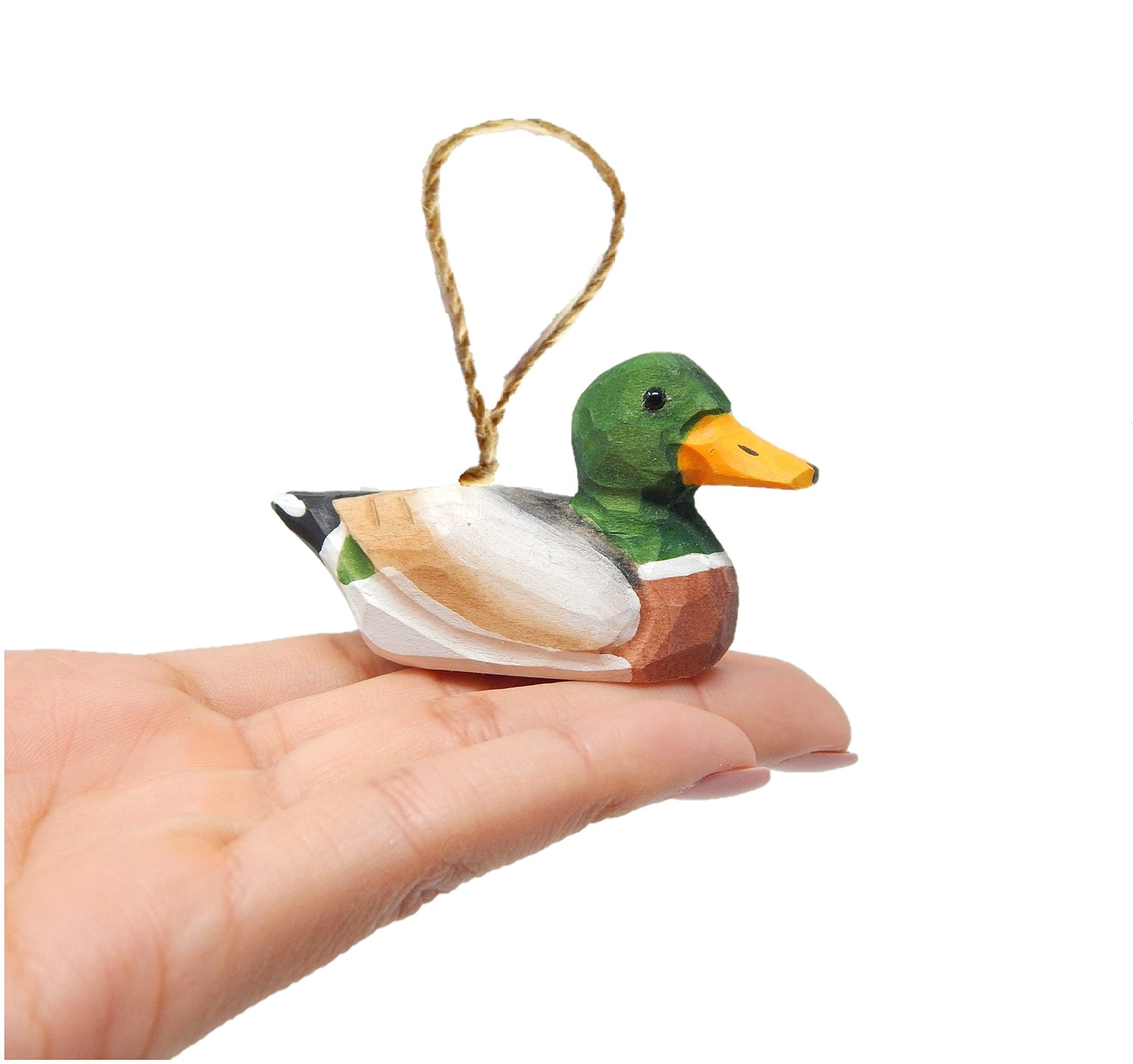 Selsela Mallard Duck Ornament Wood Hanging Figurine Drake Male Handmade Carving Holiday Decoration Decoy Small Animal - WoodArtSupply