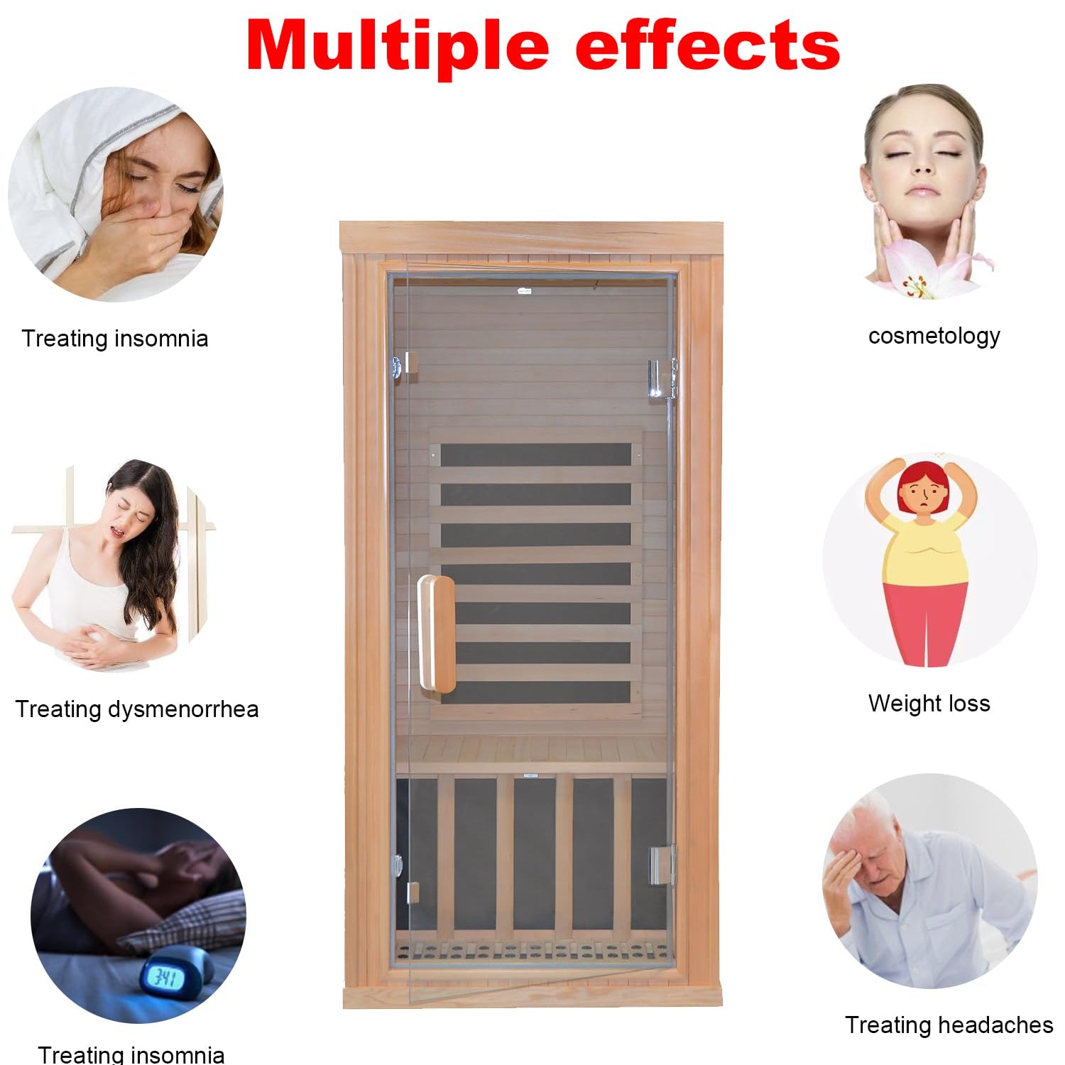 Infrared Saunas Room for Home 1 Person 1260W,7 Piece Graphene Heating Plate Dry Sauna, Wooden Canadian Hemlock Indoor Spa Sauna,Multi Functional Kang Share