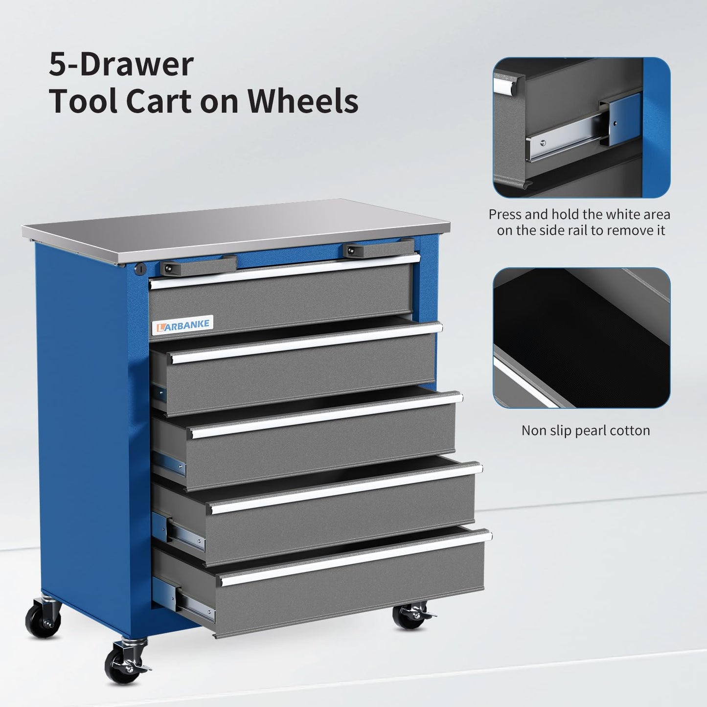 LARBANKE 5-Drawer Rolling Tool Chest,Tool Cabinet on Wheels with Keyed Locking System and Drawer Liners,Tool Chest with Link Buckle and can be - WoodArtSupply