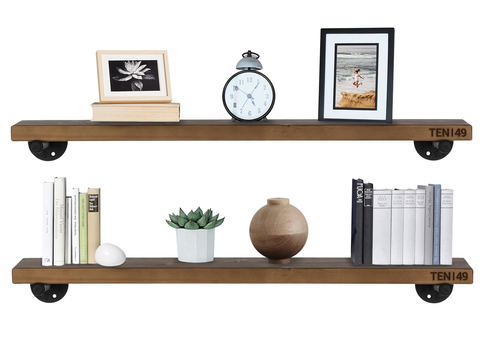 TEN49 Espresso Industrial Pipe Floating Wood Shelf - 36" Rustic Decor - WoodArtSupply