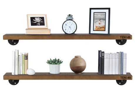 TEN49 Espresso Industrial Pipe Floating Wood Shelf - 36" Rustic Decor TEN49