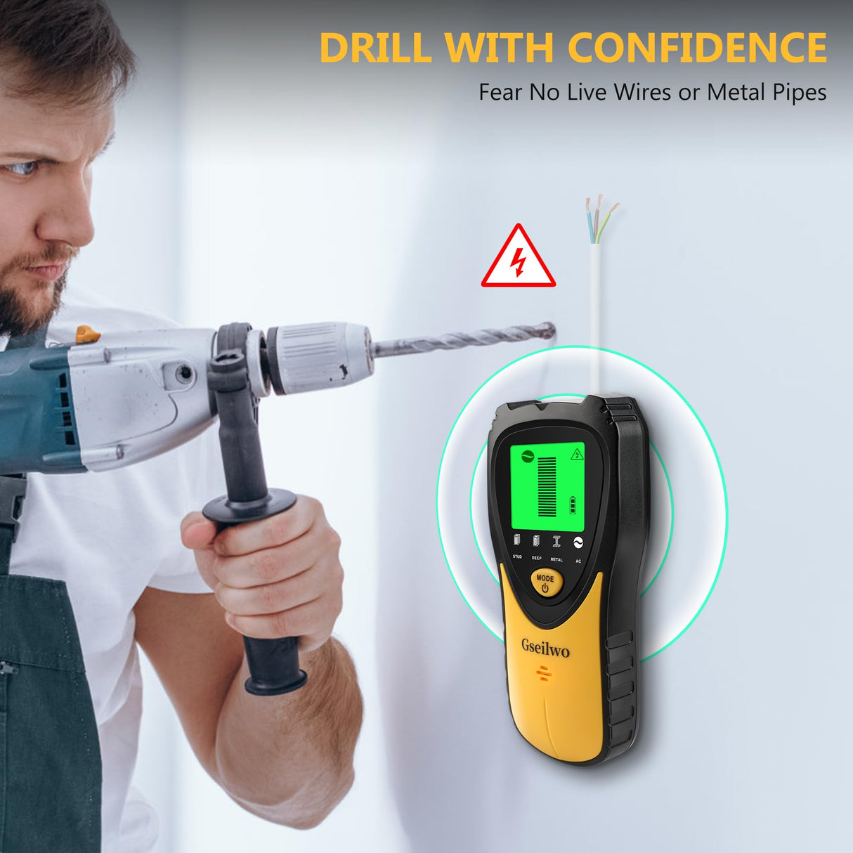 Gseilwo Stud Finder Wall Scanner, 5 in 1 Electronic Stud Detector with LCD Display and Audio Alarm, Stud Sensor Beam Finders for The Center and Edge Gseilwo