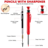 Hiboom 10 Pack Carpenter Pencil Set, 4 Colorful Solid Carpenter Pencils with Sharpener and Refills, Automatic Center Punch, Carbide Scribe Tool Kit Hiboom