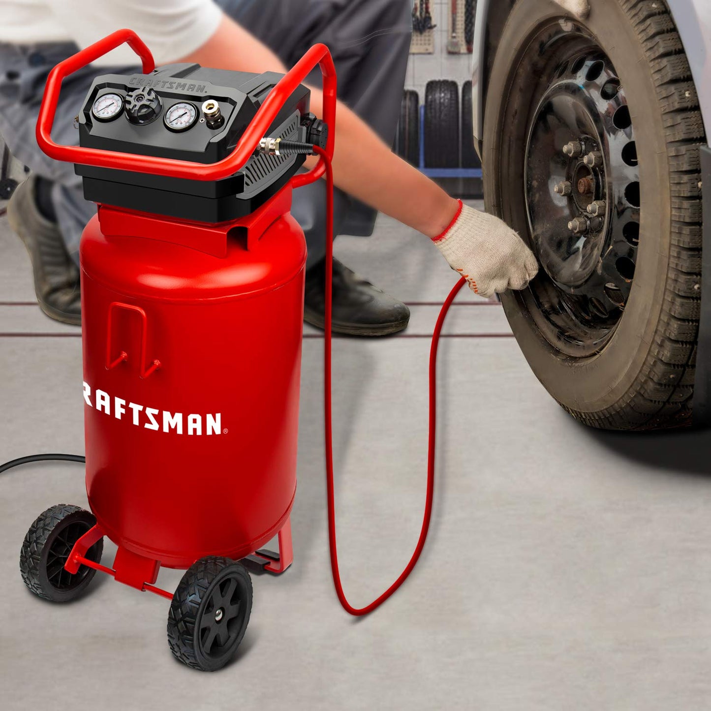 Craftsman Air Compressor, 20 Gallon Oil-Free 1.8 HP Max 175 PSI Pressure Two Quick Couplers Big Capacity, Red- CMXECXA0232043 - WoodArtSupply