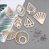 80pcs Natural Unfinished Wooden Earring Pendant 8 Styles Undyed Filigree Round Teardrop Blank Cutout Wood Dangle Earrings Kit with Jump Rings & Fish EEE ELECRELIVE