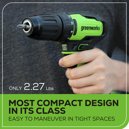 Greenworks 24V Brushless Cordless Drill Kit, 310 in./lbs, 18+1 Position Clutch, 1/2 '' Keyless Chuck, Variable Speed, 1.5Ah Battery With 2A Charger, - WoodArtSupply