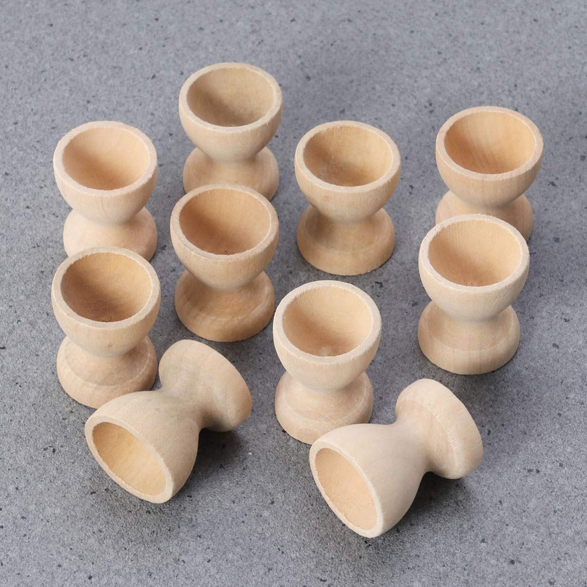 MAGICLULU 10 PCS Wooden Egg Cup Holders Unfinished Wood Egg Stands for Crafts Easter Decor MAGICLULU