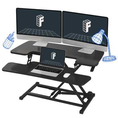 FLEXISPOT 35in Standing Desk Converter Height Adjustable Sit to Stand up Desk Riser Computer Workstation with Keyboard Tray Wide 2-Tier Desktop Black - WoodArtSupply