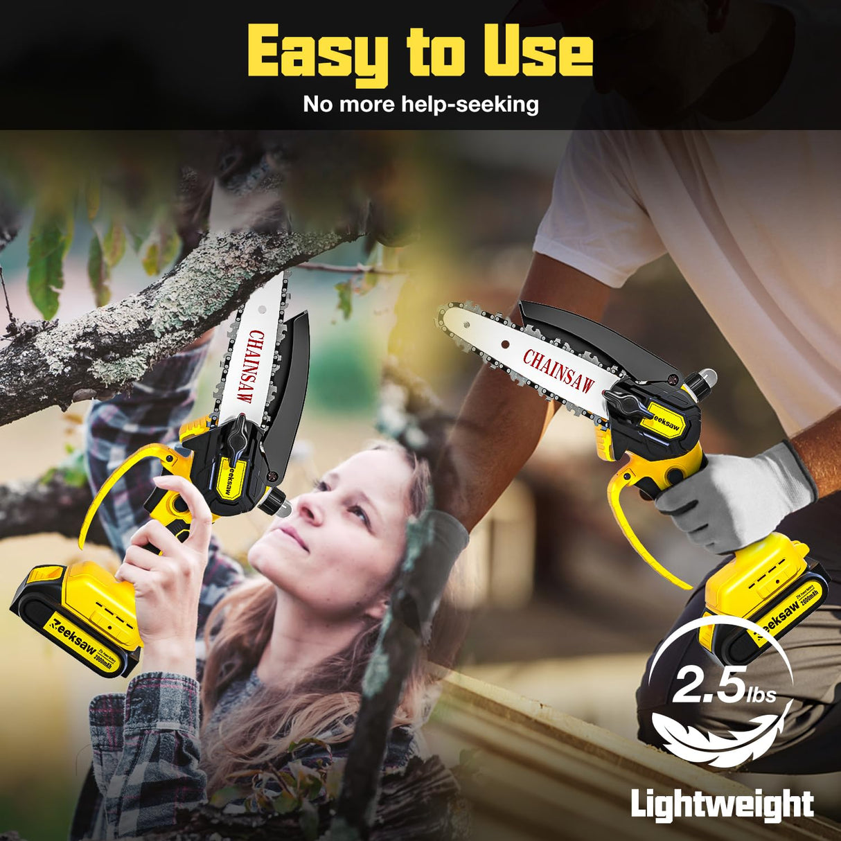 Mini Chainsaw Cordless, Best Mini Chain Saw Cordless 6 Inch With Security Lock [Seniors Friendly], Super Handheld Chain Saws Battery Powered With Zeeksaw