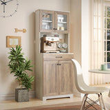 Kitchen Pantry Cabinet, Farmhouse Sideboard Buffet Cabinet with Charging Station and LED Light, Freestanding Kitchen Hutch Storage Cabinet with NEWOWNDS