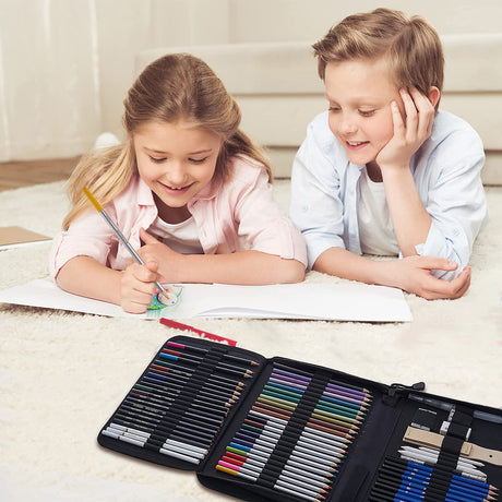 Prina 76 Pack Drawing Set Sketching Kit, Pro Art Supplies with 3-Color Sketchbook, Include Tutorial, Colored, Graphite, Charcoal, Watercolor & PRINA