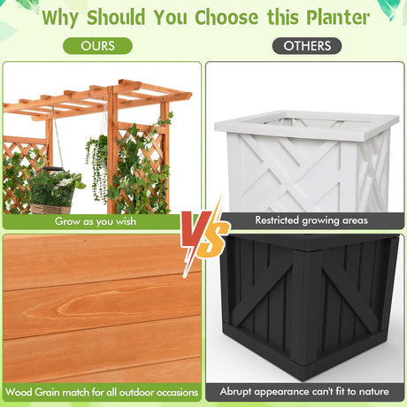 Giantex Raised Garden Bed with Trellis, Wood Planter Box with Roof & Side Trellis, Drain Holes, Elevated Raised Bed with Trellis for Climbing Plant Giantex