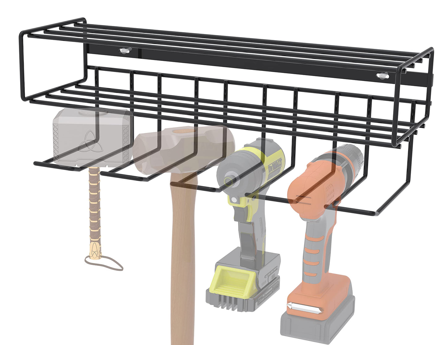 C2M Heavy Duty Floating Tool Shelf & Organizer | Wall Mounted Garage Storage Rack for Handheld & Power Tools | USA Made, 100# Weight Limit, Compact - WoodArtSupply