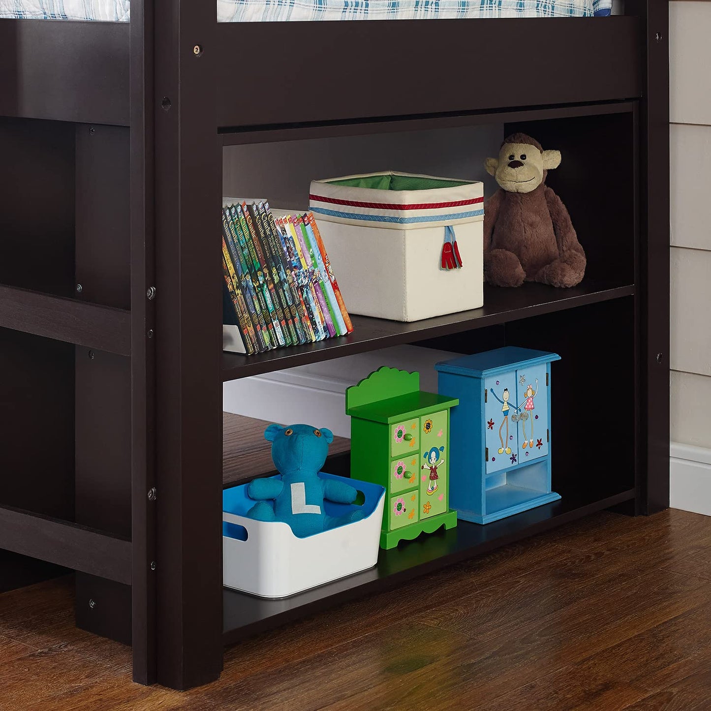 Naomi Home Twin Loft Bed with Desk and Storage - Space-Saving Kids Bed in Espresso - WoodArtSupply