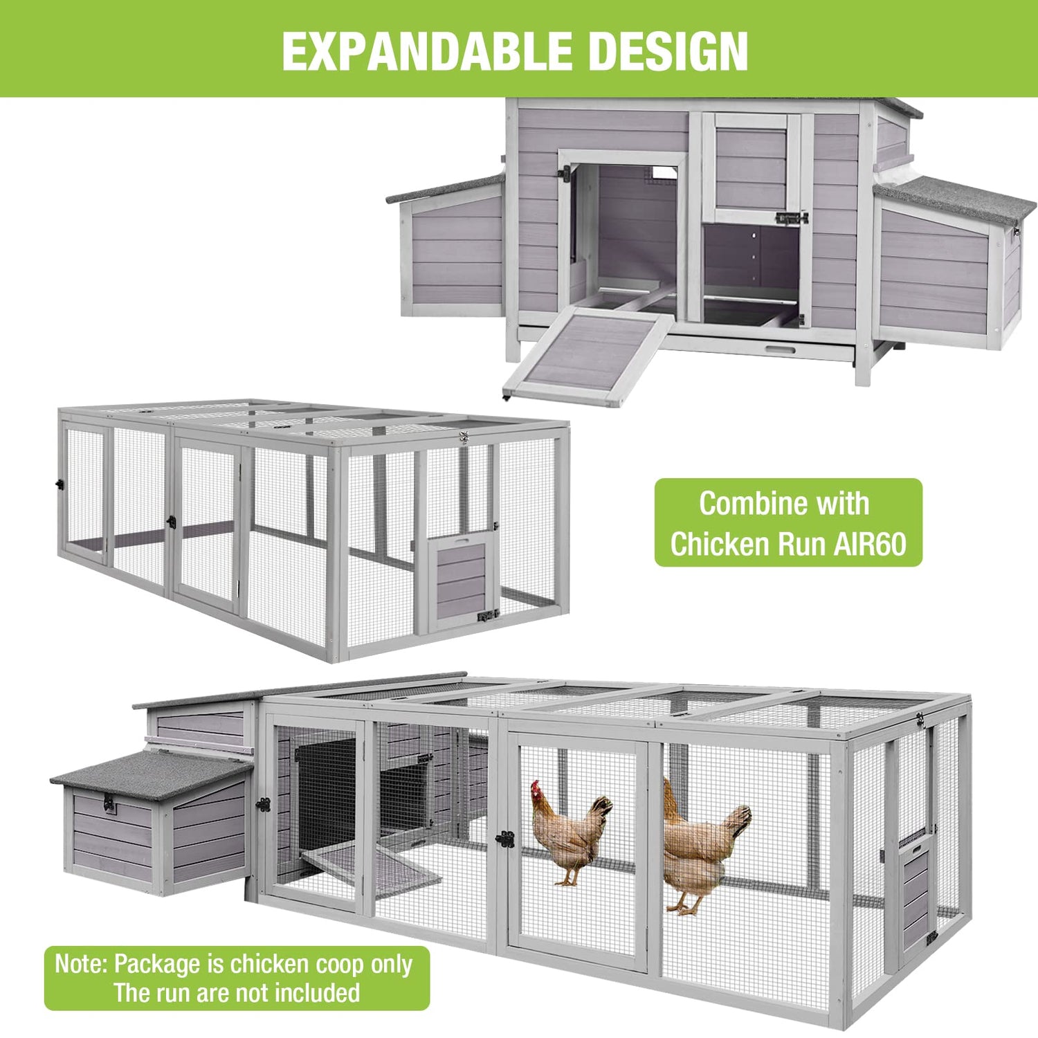 Chicken Coop Outdoor Hen House Wooden Poultry Cage with 2 Perches,2 Sides Large Nesting Boxes GUTINNEEN