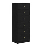 Modern 6 Drawer Vertical Dresser, Wood Tall Chest of Drawers N Arrow Storage Organizer with Wide Drawers & Metal Gold Handles for Bedroom, Living Panana