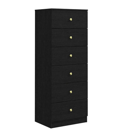 Modern 6 Drawer Vertical Dresser, Wood Tall Chest of Drawers N Arrow Storage Organizer with Wide Drawers & Metal Gold Handles for Bedroom, Living Panana