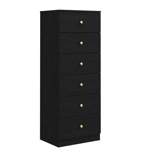 Modern 6 Drawer Vertical Dresser, Wood Tall Chest of Drawers N Arrow Storage Organizer with Wide Drawers & Metal Gold Handles for Bedroom, Living - WoodArtSupply