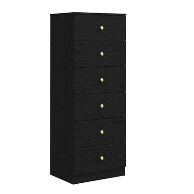 Modern 6 Drawer Vertical Dresser, Wood Tall Chest of Drawers N Arrow Storage Organizer with Wide Drawers & Metal Gold Handles for Bedroom, Living