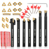 JOOGTO Indexable Lathe Turning Tool 21Pcs Kit 3/8'' 10mm Shank 7Pcs Metal Lathe Tools Holder Set with 14Pcs Turning Inserts for Turning Grooving Joogto