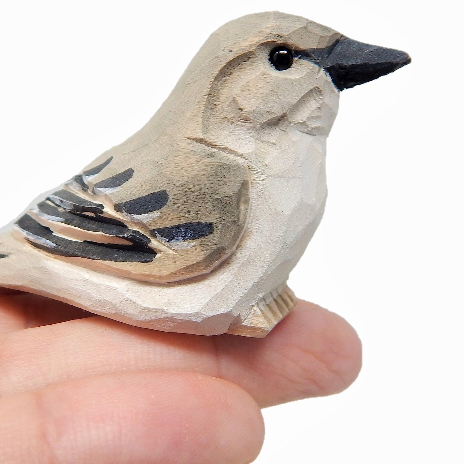 Selsela Mockingbird Miniature Wood Bird Art Statue Sculpture Carved Ornament Figurine Small Animal Selsela