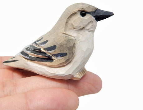 Selsela Mockingbird Miniature Wood Bird Art Statue Sculpture Carved Ornament Figurine Small Animal Selsela